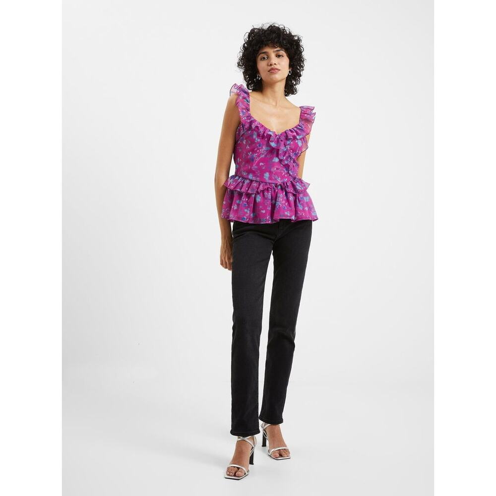 French Connection Ruffle Cami Sleeveless Top Peplum Floral Purple Size 0 XS NWOT - Picture 8 of 8